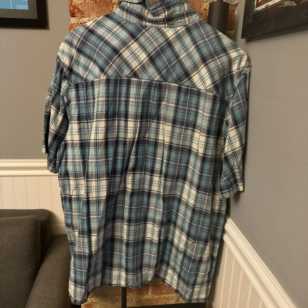 The North Face Blue Plaid Short Sleeve Button Down Shirt Size XL